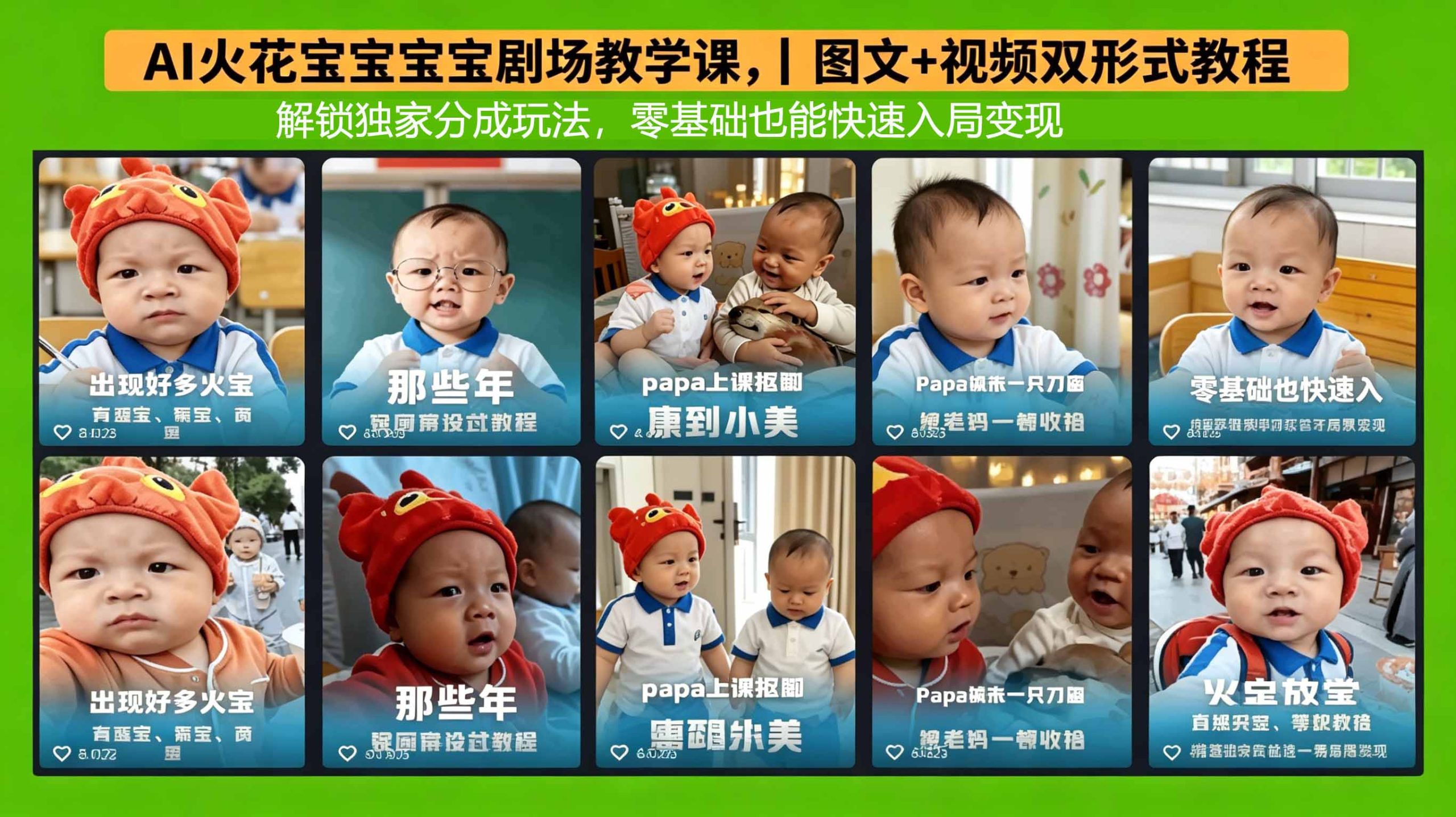 AI火花宝宝宝宝剧场教学课，图文+视频双形式教程，解锁独家分成玩法，零基础也能快速入局变现-极客网创