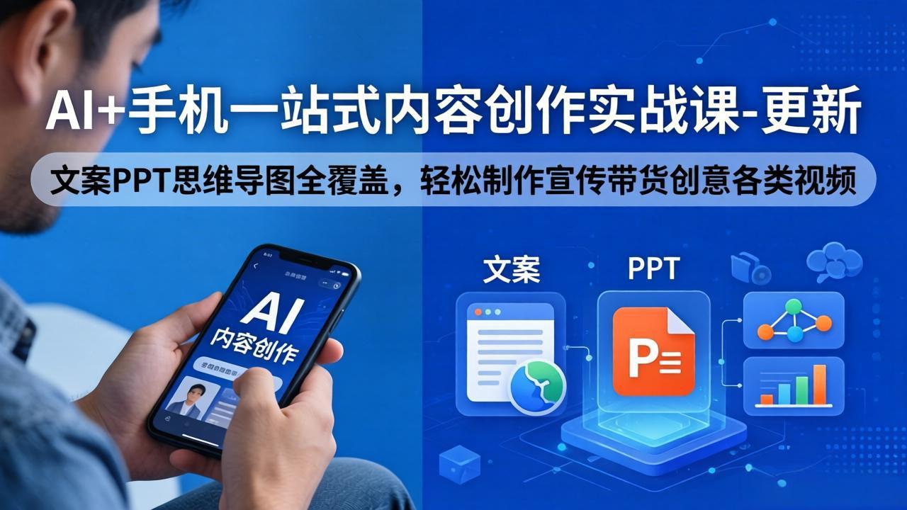 AI+手机一站式内容创作实战课-更新，文案PPT思维导图全覆盖，轻松制作宣传带货创意各类视频-极客网创