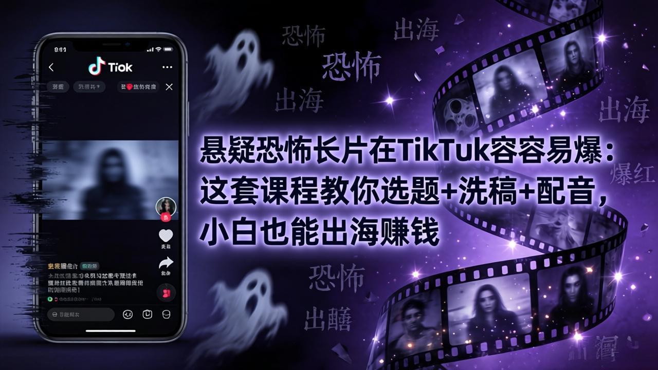 悬疑恐怖长片在TikTok最容易爆：这套课程教你选题+洗稿+配音，小白也能出海赚钱-极客网创