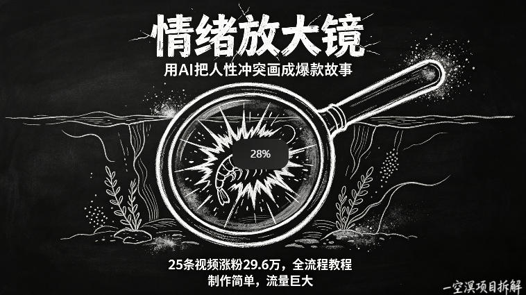 AI制作“情绪放大镜“视频，25条视频涨粉29.6W粉，流量巨大，制作简单，全流程教程-极客网创