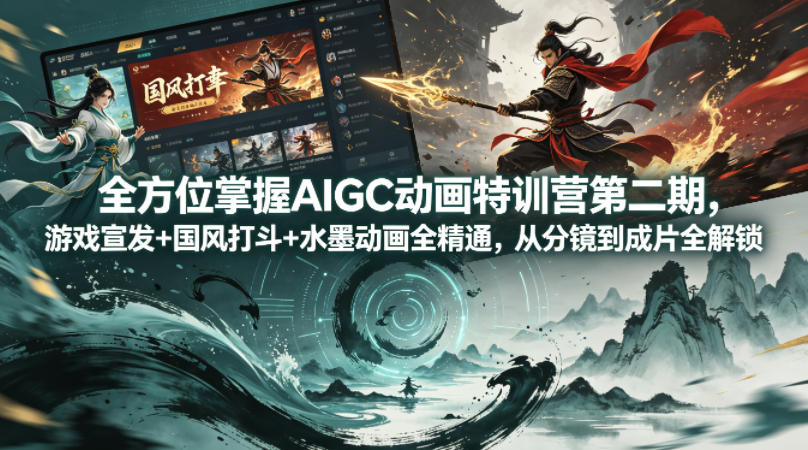 全方位掌握AIGC动画特训营第二期，游戏宣发+国风打斗+水墨动画全精通，从分镜到成片全解锁-极客网创