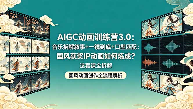 AIGC动画训练营3.0：音乐拆解叙事+一镜到底+口型匹配：国风获奖IP动画如何炼成？这套课全拆解-极客网创