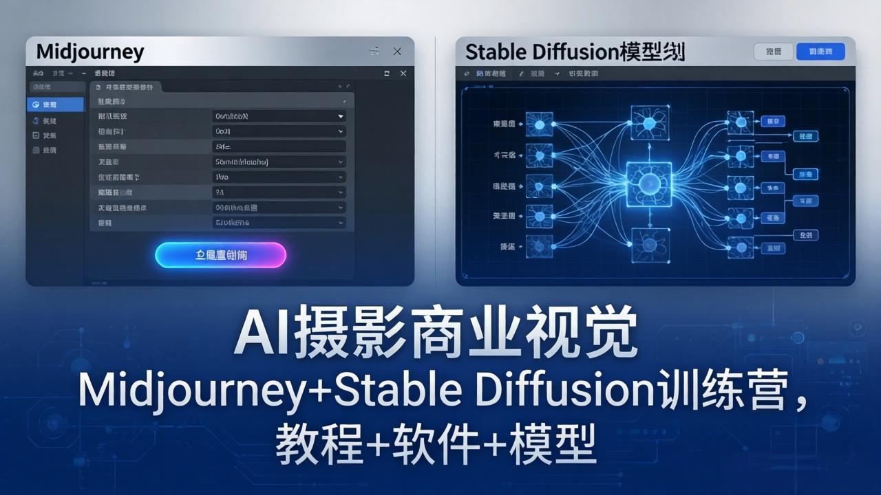 AI摄影商业视觉Midjourney+Stable Diffusion训练营，教程+软件+模型-极客网创