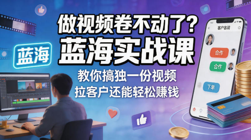 做视频卷不动了？蓝海实战课教你搞独一份视频，拉客户还能轻松賺钱！【原创双语字幕】-极客网创