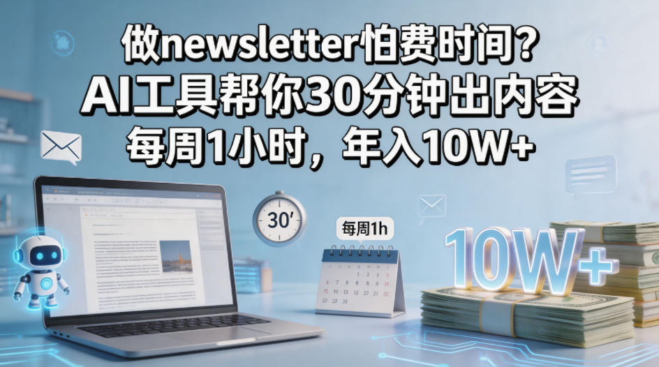 做newsletter怕费时间？AI工具帮你30分钟出内容，每周1小时，年入10W+！【原创双语字幕】-极客网创