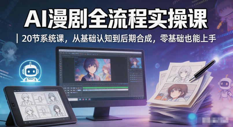 AI漫剧全流程实操课｜20节系统课，从基础认知到后期合成，零基础也能上手-极客网创