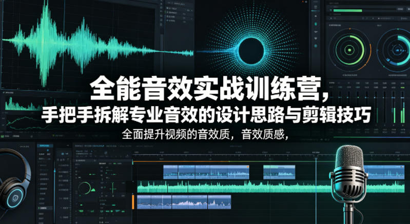 全能音效实战训练营，手把手拆解专业音效的设计思路与剪辑技巧，全面提升视频的音效质感-极客网创
