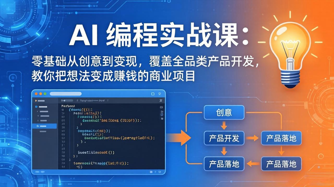 AI编程实战课-第三期-5月3更新：零基础从创意到变现，覆盖全品类产品开发，把想法变成赚钱项目-极客网创