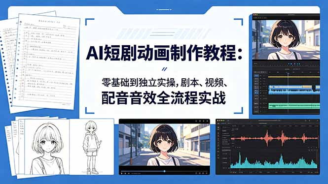 AI短剧动画制作教程：零基础到独立实操，剧本、视频、配音音效全流程实战-极客网创