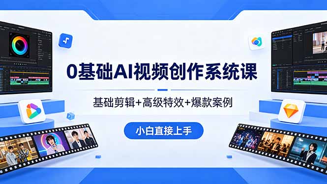 0基础AI视频创作系统课，基础剪辑+高级特效+爆款案例，小白直接上手-极客网创