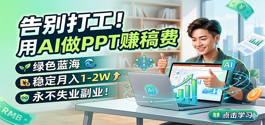告别打工！用AI做PPT赚稿费，绿色蓝海，稳定月入1-2W，永不失业副业！-极客网创