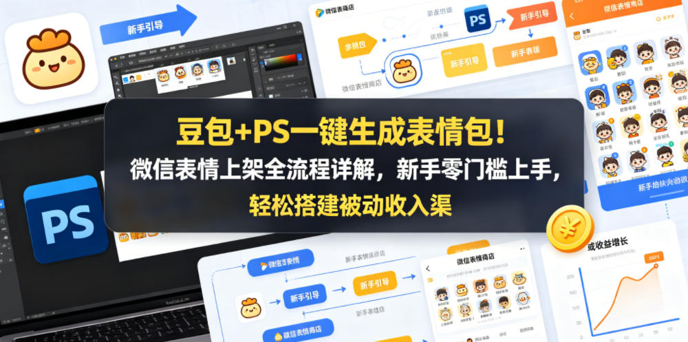 豆包+PS一键生成表情包！微信表情上架全流程详解，新手零门槛上手，轻松搭建被动收入渠道-极客网创