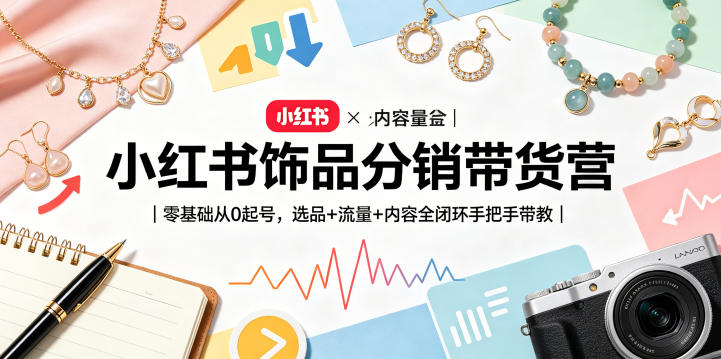 小红书饰品分销带货营｜零基础从0起号，选品+流量+内容全闭环手把手带教-极客网创