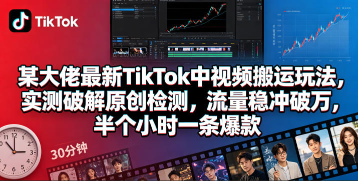 某大佬最新TikTok中视频搬运玩法,实测破解原创检测,流量稳冲破万,半个小时一条爆款-极客网创