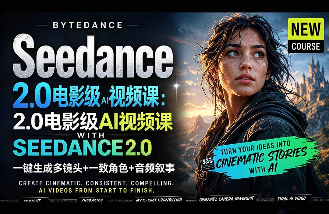 Seedance 2.0电影级AI视频课:一键生成多镜头+一致角色+音频叙事-极客网创