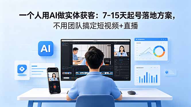 一个人用AI做实体获客：7-15天起号落地方案，不用团队搞定短视频+直播-极客网创