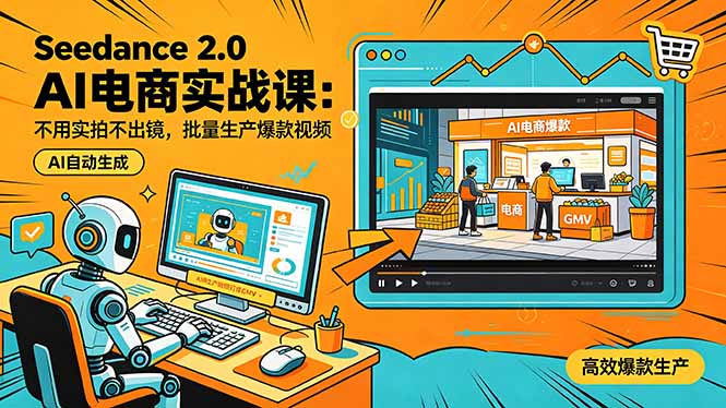 Seedance 2.0 AI电商实战课：不用实拍不出镜，批量生产爆款视频打爆GMV-极客网创