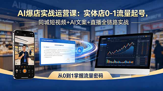 AI爆店实战运营课：实体店0-1流量起号，同城短视频+AI文案+直播全链路实战-极客网创