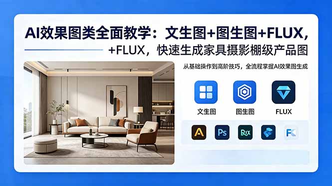 AI效果图类全面教学：文生图+图生图+FLUX，快速生成家具摄影棚级产品图-极客网创
