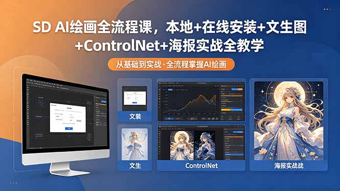 SD AI绘画全流程课，本地+在线安装+文生图+ControlNet+海报实战全教学-极客网创