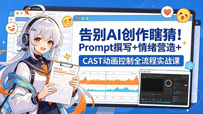 告别AI创作瞎猜！Prompt撰写+情绪营造+CAST动画控制全流程实战课-极客网创