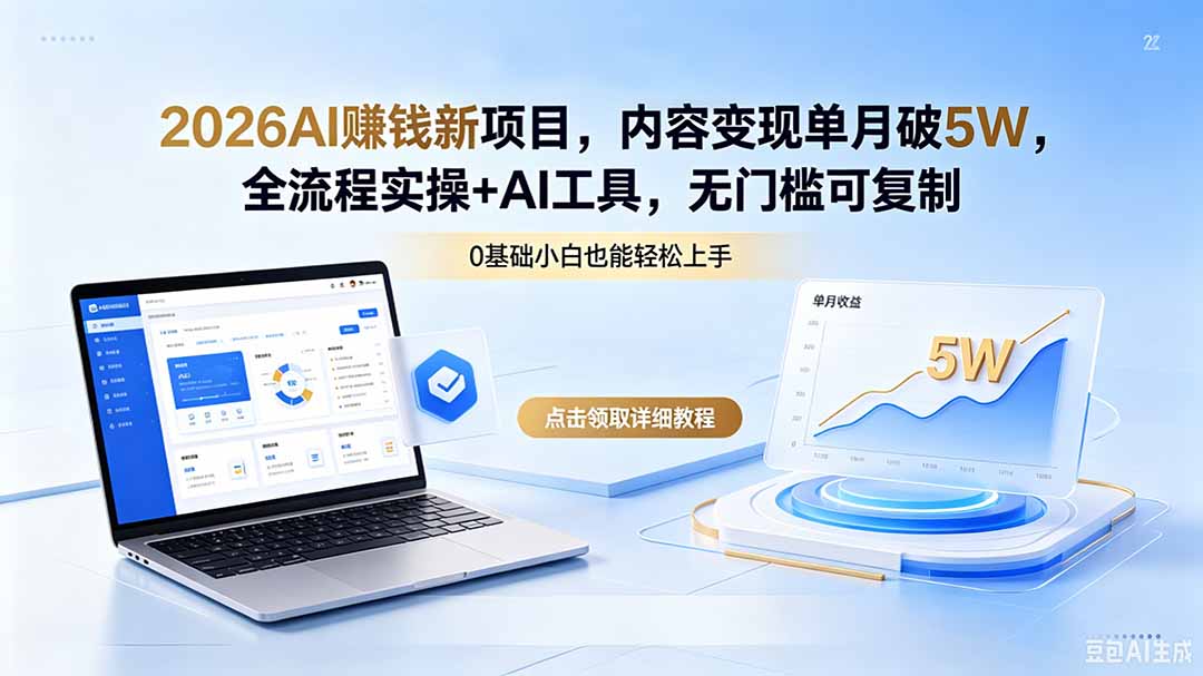 2026AI赚钱新项目，内容变现单月破5W，全流程实操+AI工具，无门槛可复制-极客网创
