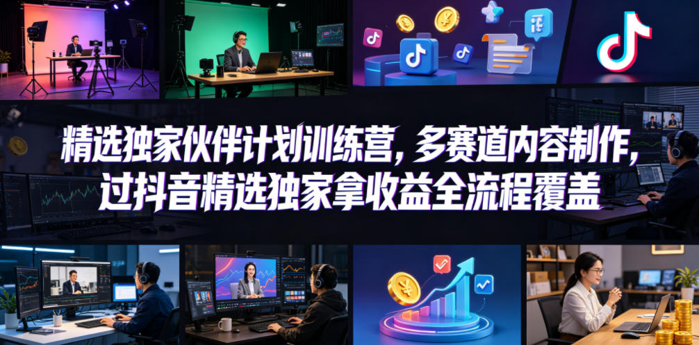 小豁食堂精选独家伙伴计划训练营，多赛道内容制作，过抖音精选独家拿收益全流程覆盖-极客网创