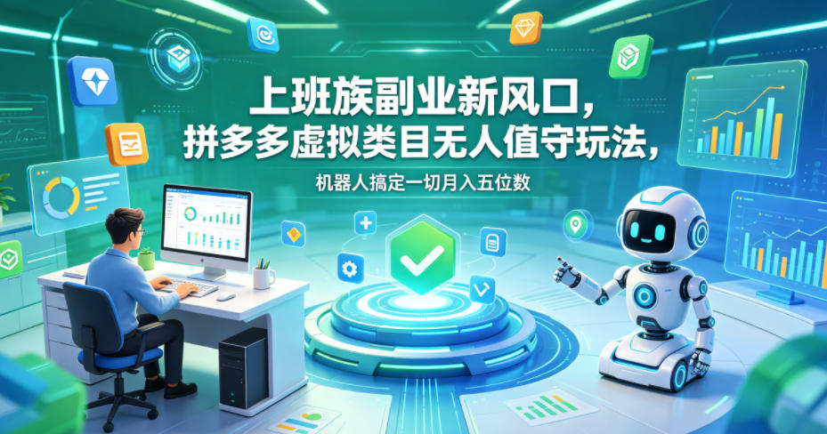 上班族副业新风口，拼多多虚拟类目无人值守玩法，机器人搞定一切月入五位数【揭秘】-极客网创