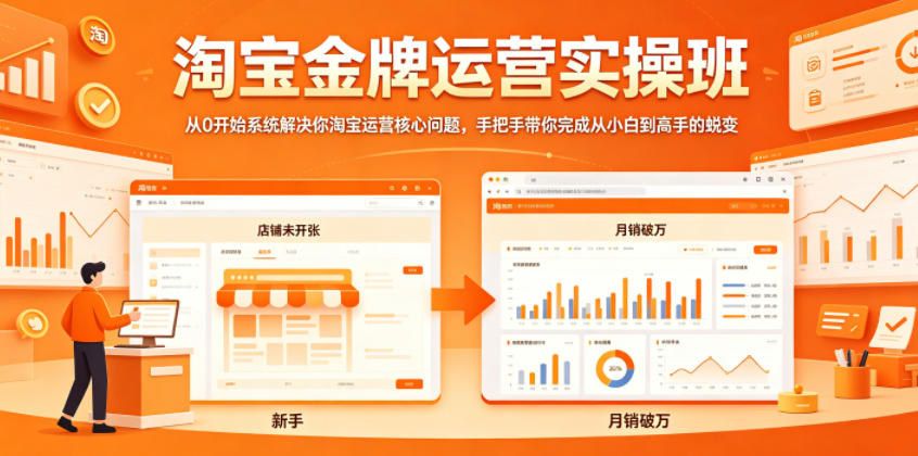 淘宝金牌运营实操班，从0开始系统解决你淘宝运营核心问题，手把手带你完成从小白到高手的蜕变-极客网创