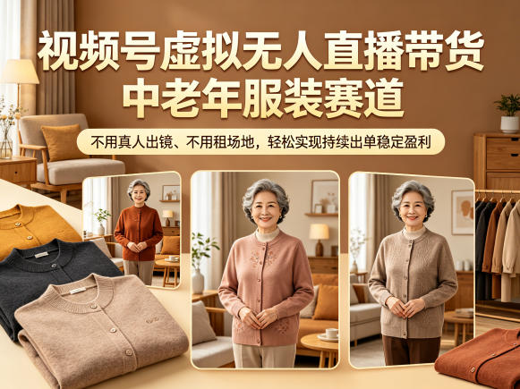 视频号虚拟无人直播带货中老年服装赛道,不用真人出镜、不用租场地,轻松实现持续出单稳定盈利-极客网创