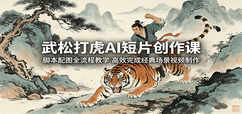 武松打虎AI短片创作课：脚本配图全流程教学，高效完成经典场景视频制作-极客网创