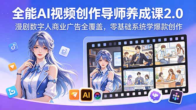全能AI视频创作导师养成课2.0,漫剧数字人商业广告全覆盖,零基础系统学爆款创作-极客网创