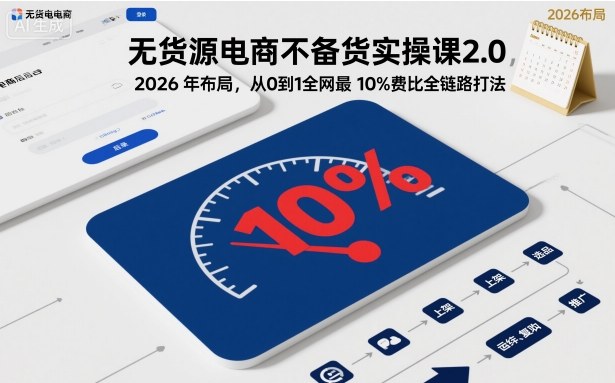 无货源电商不备货实操课2.0，2026年布局，从0到1全网最低10%费比全链路打法【更新26年5月19日】-极客网创