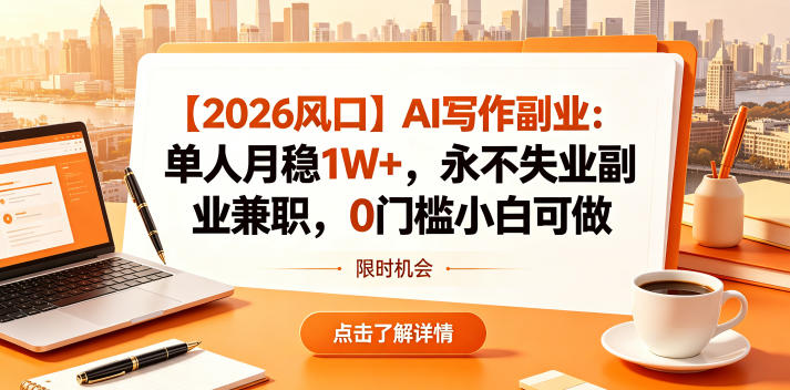 【2026风口】AI写作副业:单人月稳1W+,永不失业副业兼职,0门槛小白可做【揭秘】-极客网创