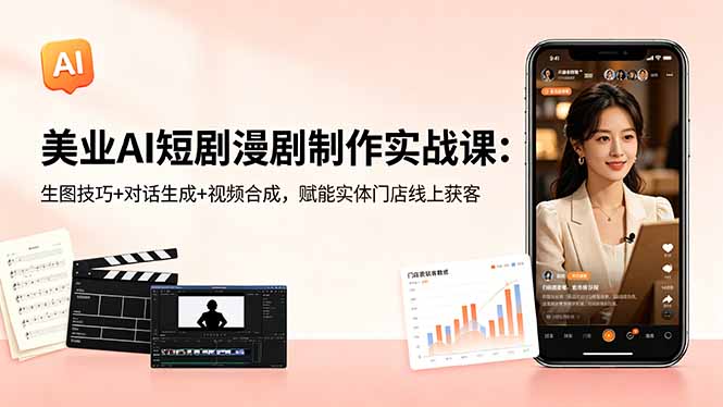 美业AI短剧漫剧制作实战课:生图技巧+对话生成+视频合成,赋能实体门店线上获客-极客网创