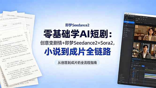 零基础学AI短剧:创意变剧情+即梦Seedance2+Sora2,小说到成片全链路-极客网创