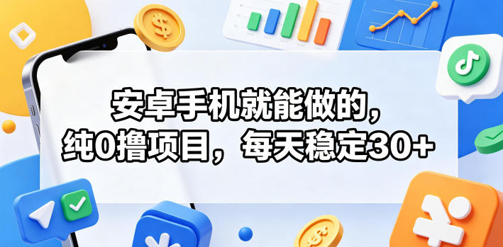 安卓手机就能做的,纯0撸项目,每天稳定30+-极客网创