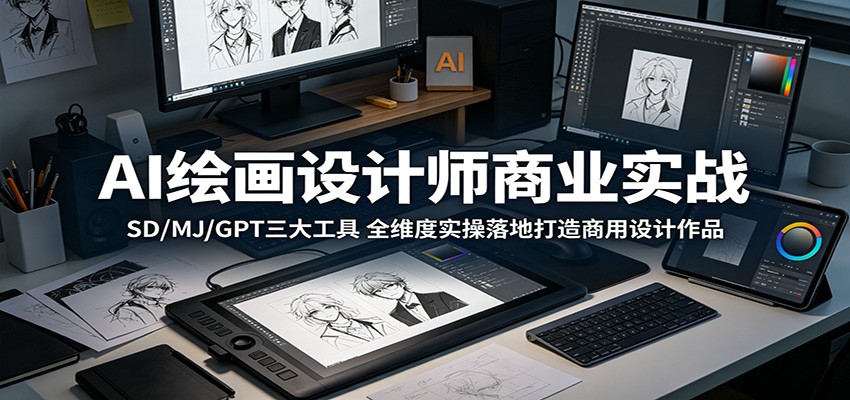 AI绘画设计师商业实战:SD/MJ/GPT三大工具,全维度实操落地打造商用设计作品-极客网创