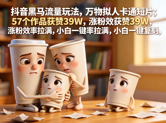 抖音黑马流量玩法,万物拟人卡通短片,57个作品获赞39W,涨粉效率拉满,小白一键复刻,保姆级拆解-极客网创