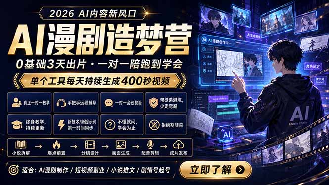 AI漫剧造梦营:0基础3天出片,单个工具每天持续生成400秒视频-极客网创