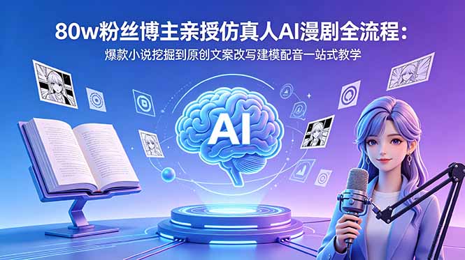 80w粉丝博主亲授仿真人AI漫剧全流程:爆款小说挖掘到原创文案改写建模配音一站式教学-极客网创