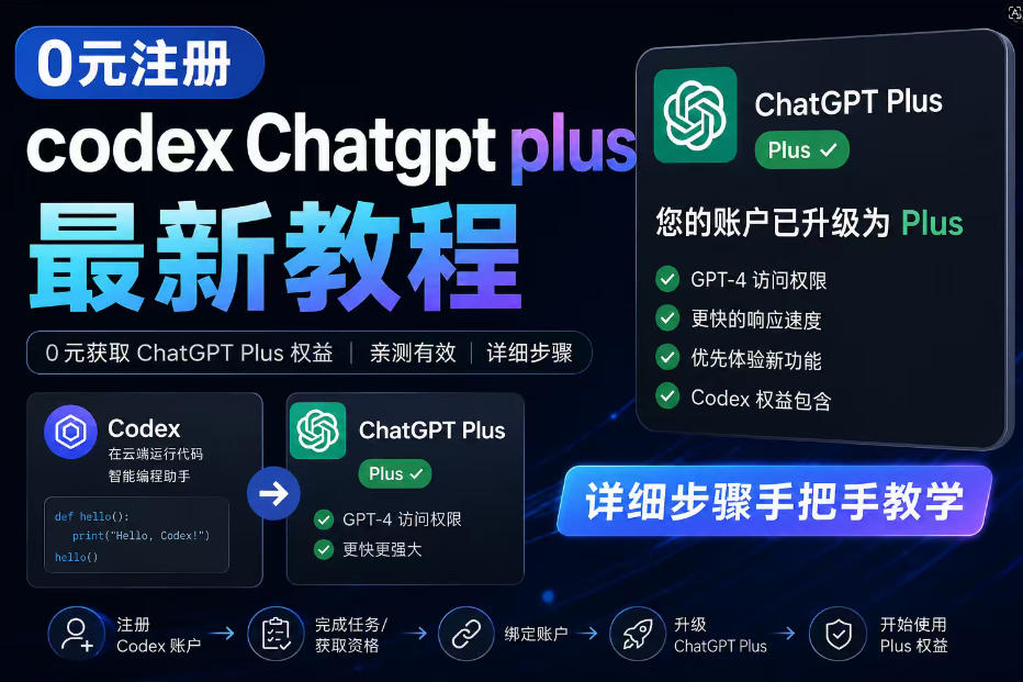 0元全自动注册codex gpt plus最新教程,0元获取GPT Plus权益,手把手详细教学-极客网创