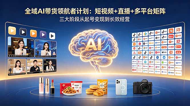 全域AI带货领航者计划:短视频+直播+多平台矩阵,三大阶段从起号变现到长效经营-极客网创