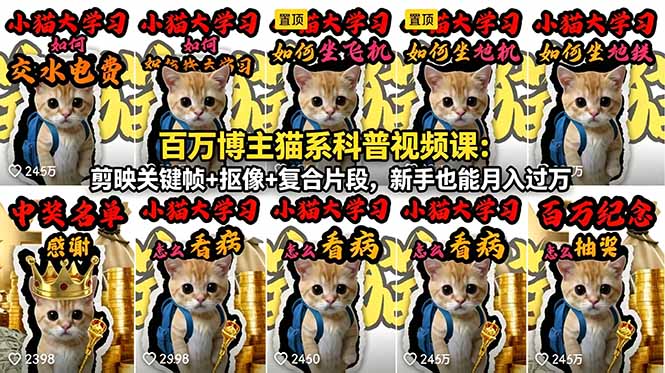 百万博主猫系科普视频课：剪映关键帧+抠像+复合片段，新手也能月入过万-极客网创