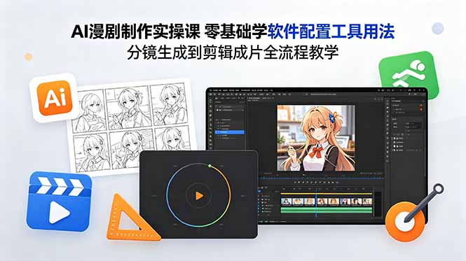 AI漫剧制作实操课 零基础学软件配置工具用法 分镜生成到剪辑成片全流程教学-极客网创