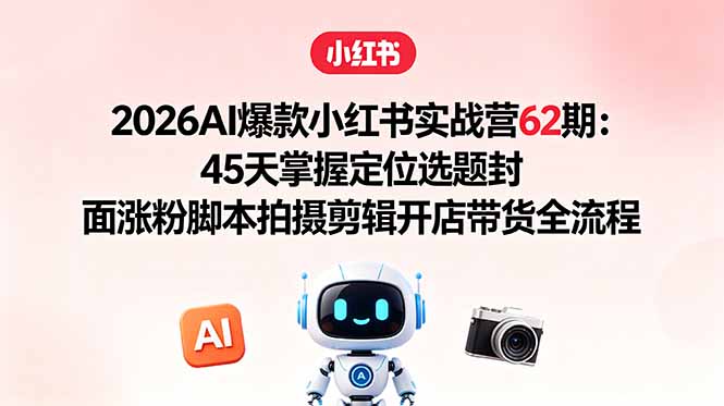 2026AI爆款小红书实战营62期：45天掌握定位选题封面涨粉脚本拍摄剪辑开店带货全流程-极客网创