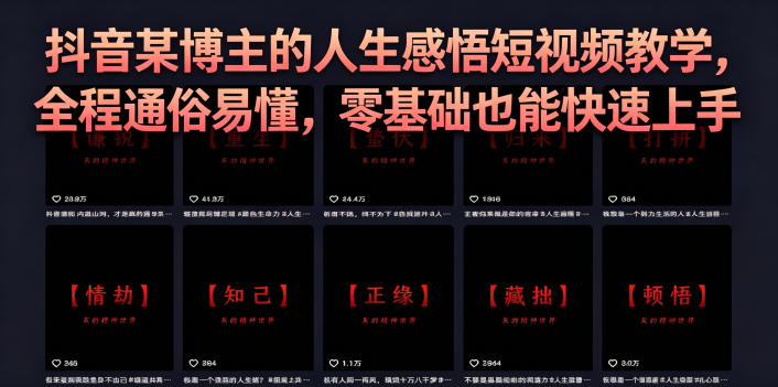 抖音某博主的灰太狼人生感悟短视频教学，全程通俗易懂，零基础也能快速上手-极客网创