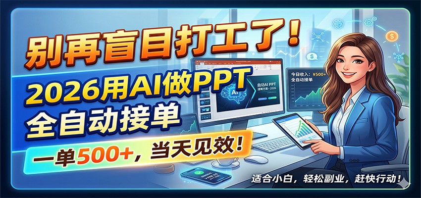 别再盲目打工了!2026用AI做PPT全自动接单,一单5张+,当天见效!-极客网创
