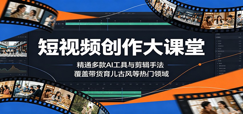 短视频创作大课堂:精通多款AI工具与剪辑手法,覆盖带货、育儿、古风等热门领域-极客网创