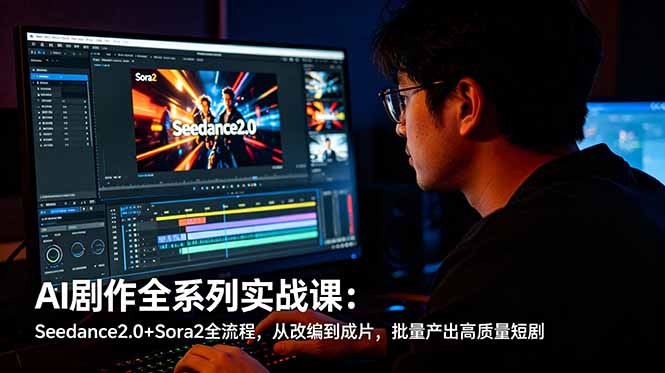 AI剧作全系列实战课:Seedance2.0+Sora2全流程,从改编到成片,批量产出高质量短剧-极客网创